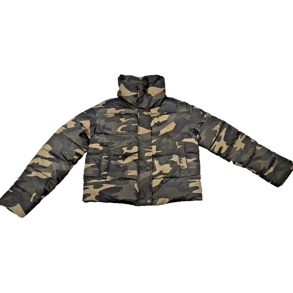 Primark Jacket Womens 0/2 Camouflage Puffer Camo Green Black Quilted Winter Coat - Picture 1 of 12